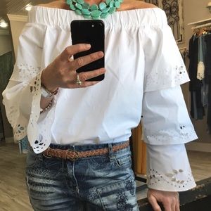 Off the shoulder white top